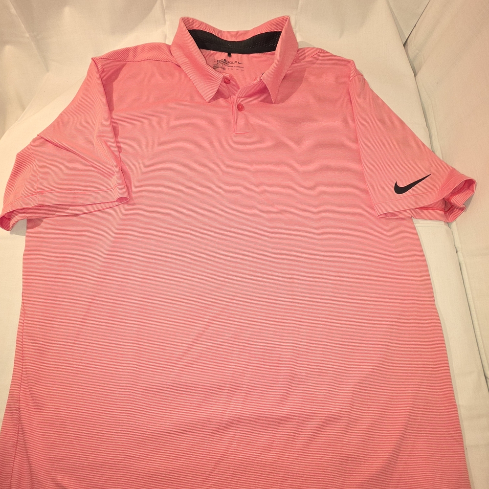 Nike Dri-Fit Golf Men's Bright Coral Pink Pin Stripe Polo Shirt Sz XXL